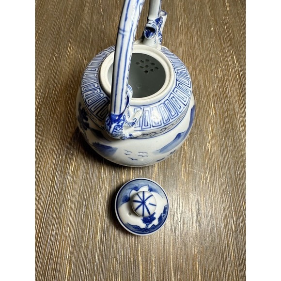 Chinese B/W Teapot, Yongzheng Mark, Water Dragons, River Landscape Village Scene - Picture 10 of 12